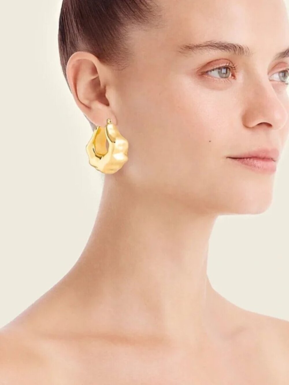 J.Crew Lightweight Shiny Matte Gold Sculpted Hoop Earrings BN309 NWOT